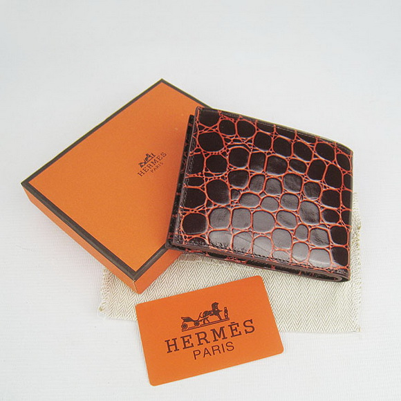 Cheap Replica Hermes Deep-Coffee Crocodile Veins Bi-Fold Wallet H014 - Click Image to Close